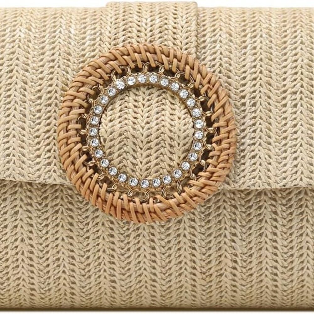 Women Straw Clutch Purse Woven Beach Bag Summer Evening Wedding Chic